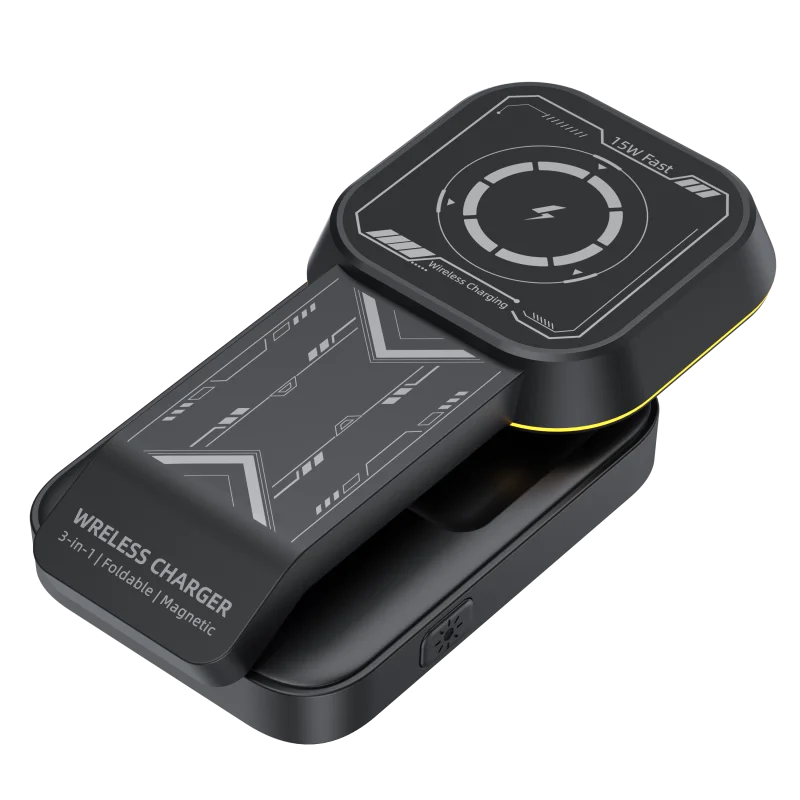 New Design Wholesales 15W Max Wireless Charger with Soft Led Light Control 3 in 1 Wireless Charger Stand for iphone and Watch