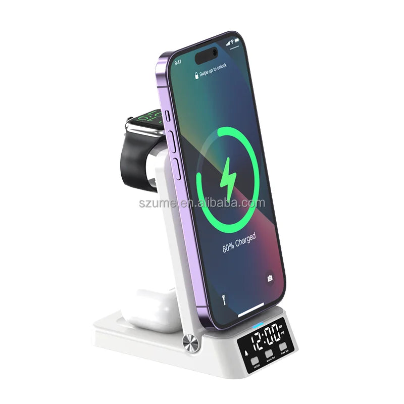 New Design Wholesales 15W Max Wireless Charger with Soft Led Light Control 3 in 1 Wireless Charger Stand for iphone and Watch