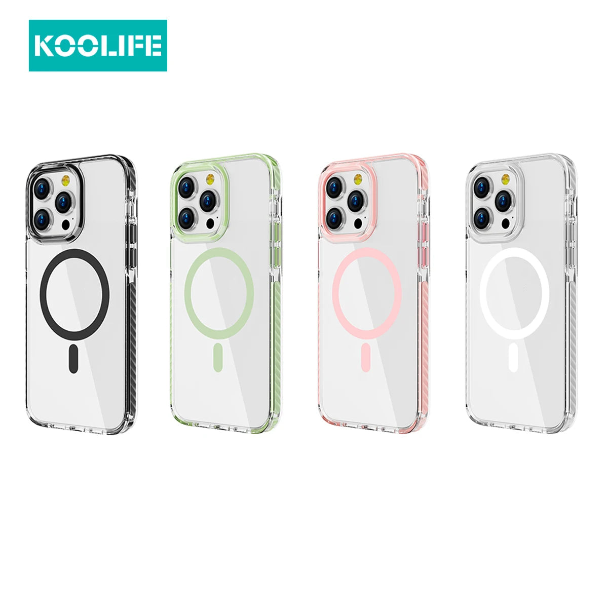 Koolife 2.0mm Transparent Magnetic Mobile Phone Protective Case with Detachable Lanyard Hole for iPhone 11 12 13 14 15 16 Promax