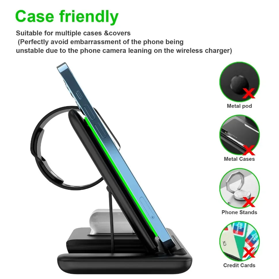 3 in 1 Wireless Travel Charger Stand For iPhone 16~12 Pro Max iWatch S10~2 SE Ultra AirPods 4/3 Pro Foldable Fast Charging Dock