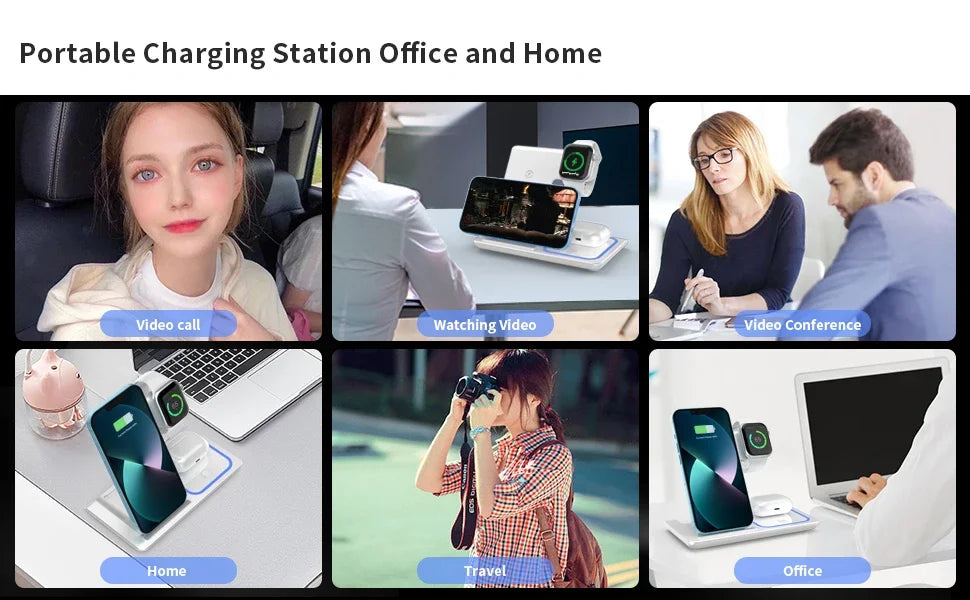 3 in 1 Wireless Travel Charger Stand For iPhone 16~12 Pro Max iWatch S10~2 SE Ultra AirPods 4/3 Pro Foldable Fast Charging Dock