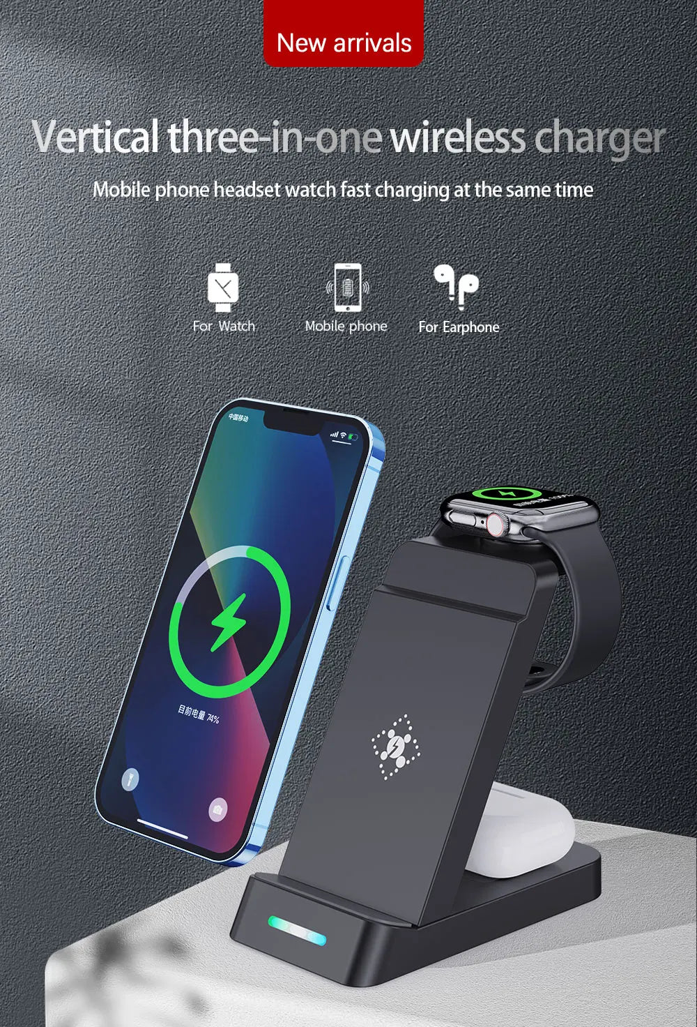 3in1 Wireless Charging Base Wireless Fast Charging Suitable For I Phone Phones Earphones And Watches