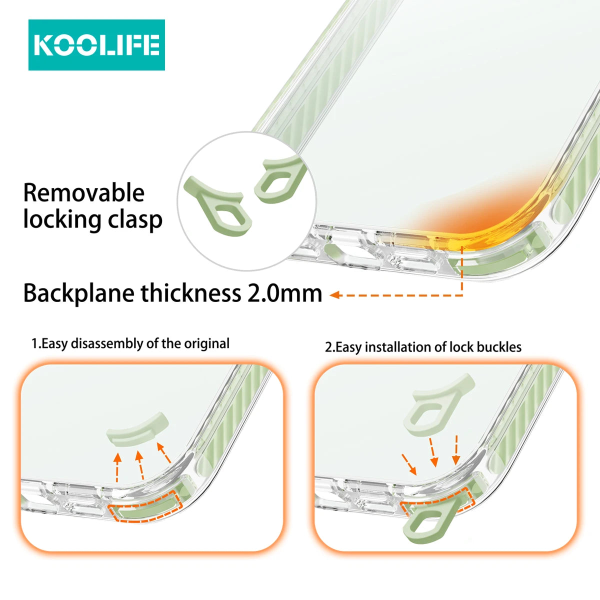 Koolife 2.0mm Transparent Magnetic Mobile Phone Protective Case with Detachable Lanyard Hole for iPhone 11 12 13 14 15 16 Promax