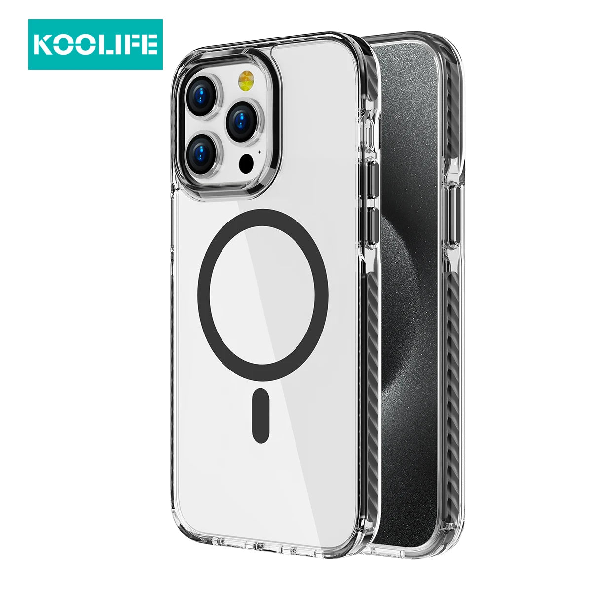 Koolife 2.0mm Transparent Magnetic Mobile Phone Protective Case with Detachable Lanyard Hole for iPhone 11 12 13 14 15 16 Promax