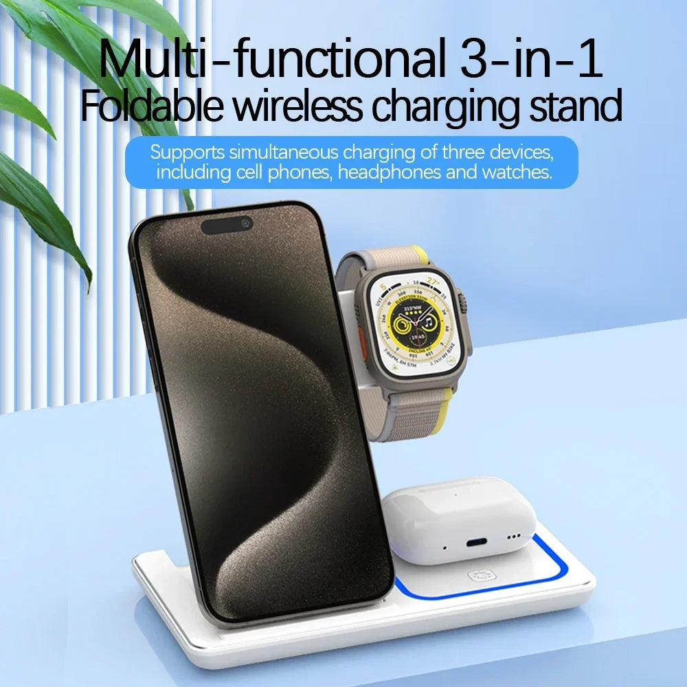 Station de charge sans fil 3 en 1 – Chargez iPhone, AirPods & Apple Watch en un seul geste ⚡
