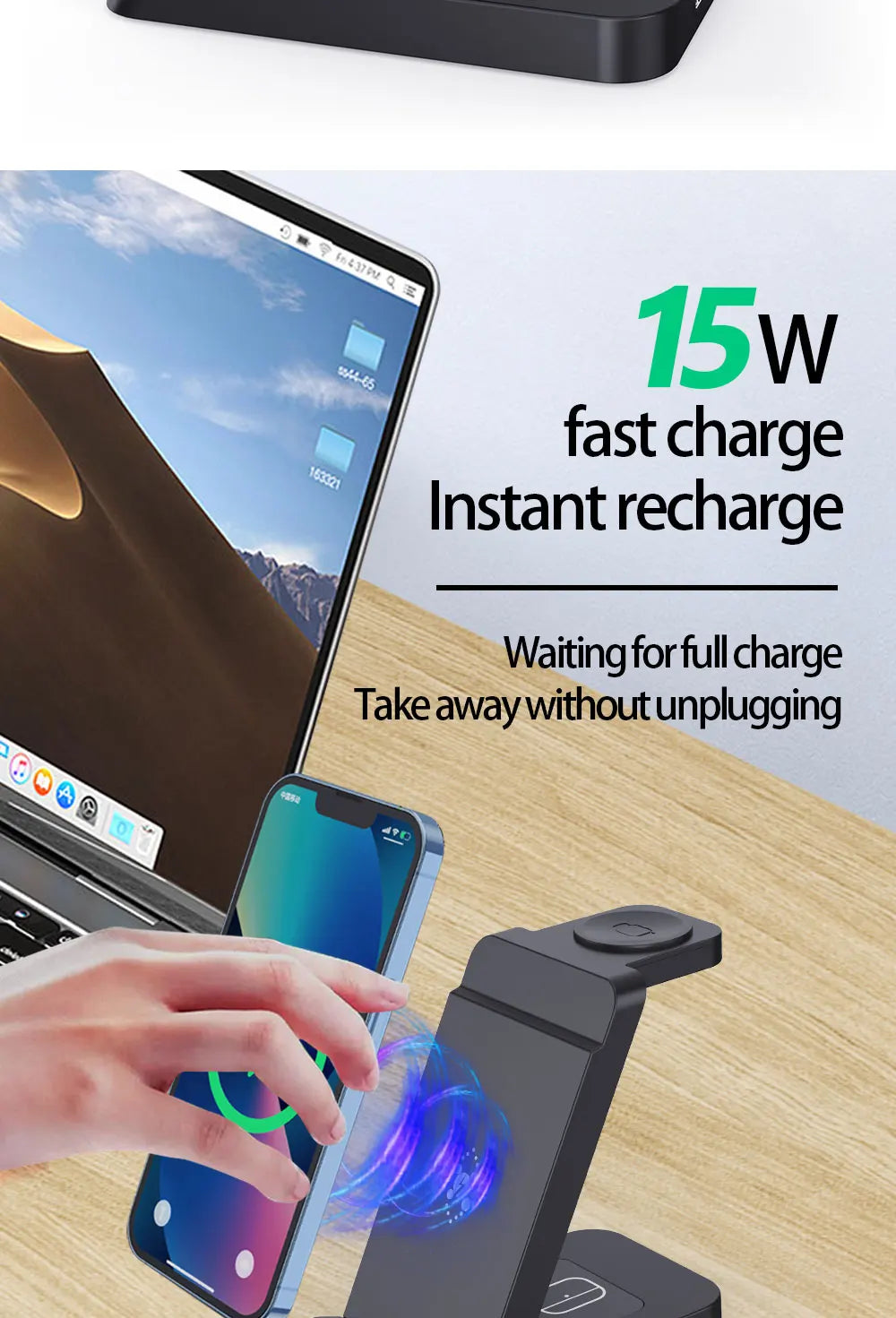 3in1 Wireless Charging Base Wireless Fast Charging Suitable For I Phone Phones Earphones And Watches