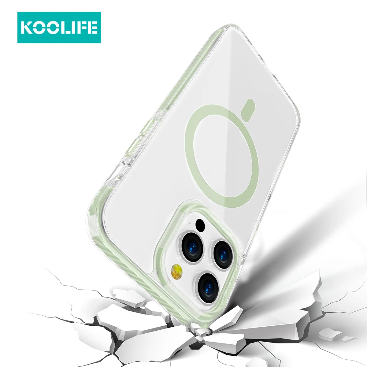 Koolife 2.0mm Transparent Magnetic Mobile Phone Protective Case with Detachable Lanyard Hole for iPhone 11 12 13 14 15 16 Promax