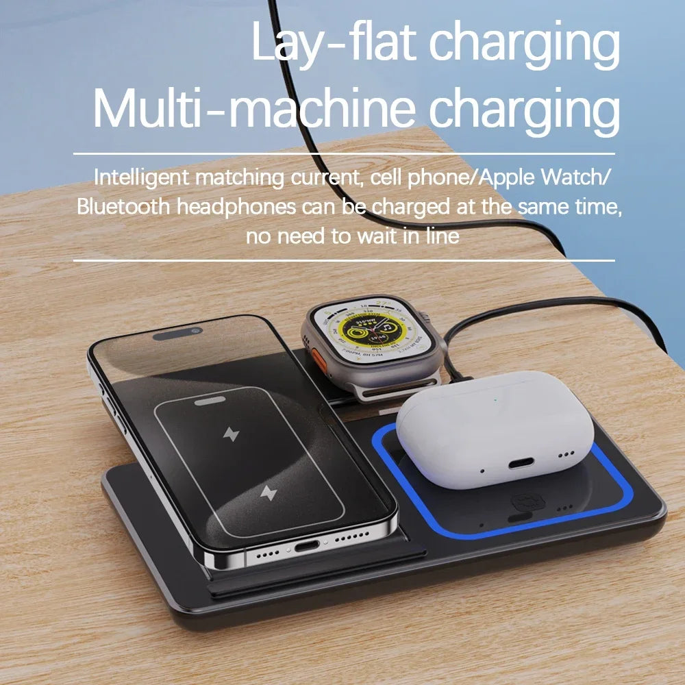 Station de charge sans fil 3 en 1 – Chargez iPhone, AirPods & Apple Watch en un seul geste ⚡