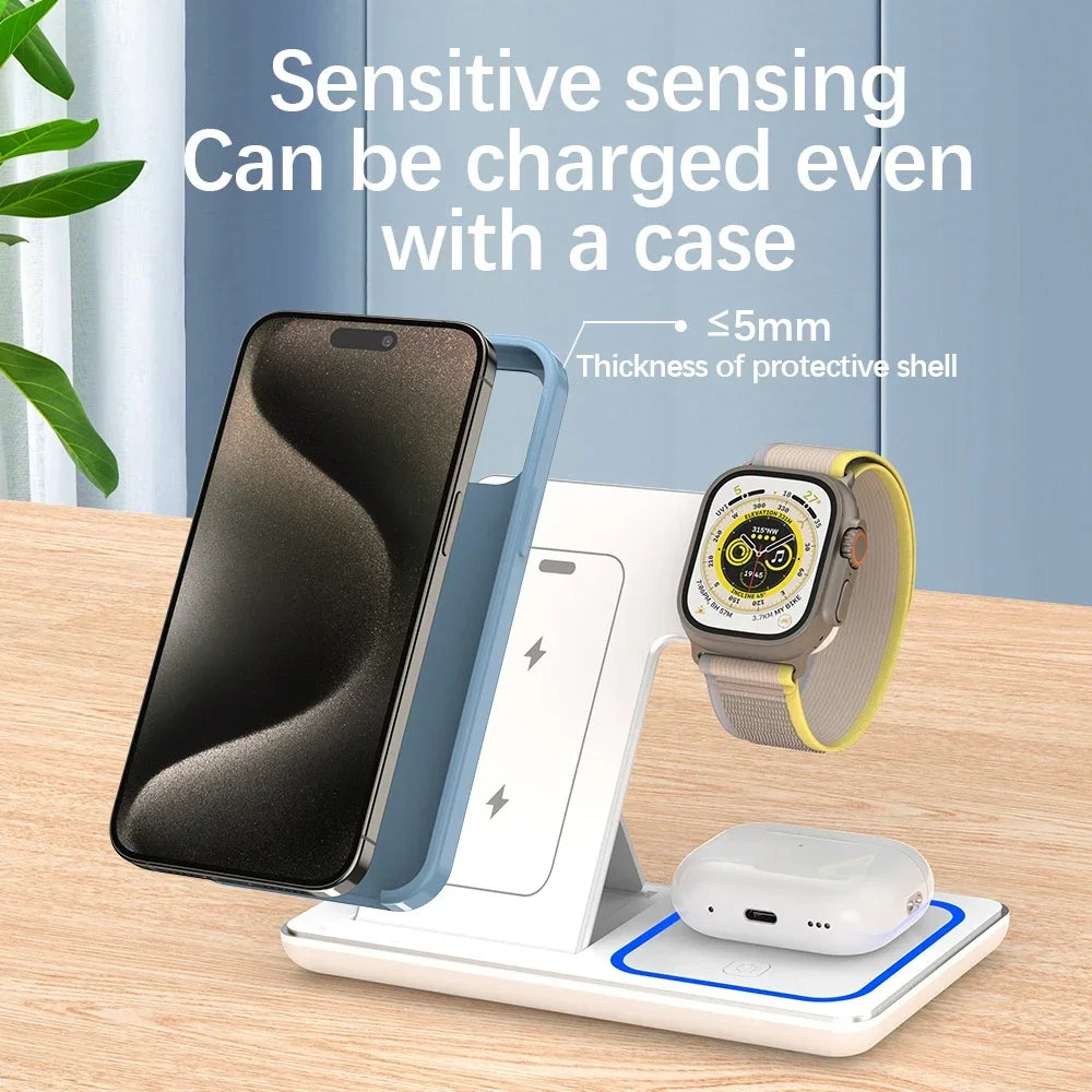 Station de charge sans fil 3 en 1 – Chargez iPhone, AirPods & Apple Watch en un seul geste ⚡